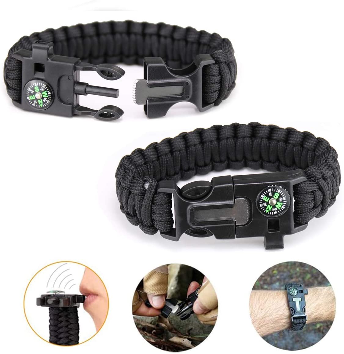 Survival set complete - survival tools for outdoors including paracord, lamp, whistle, fire steel