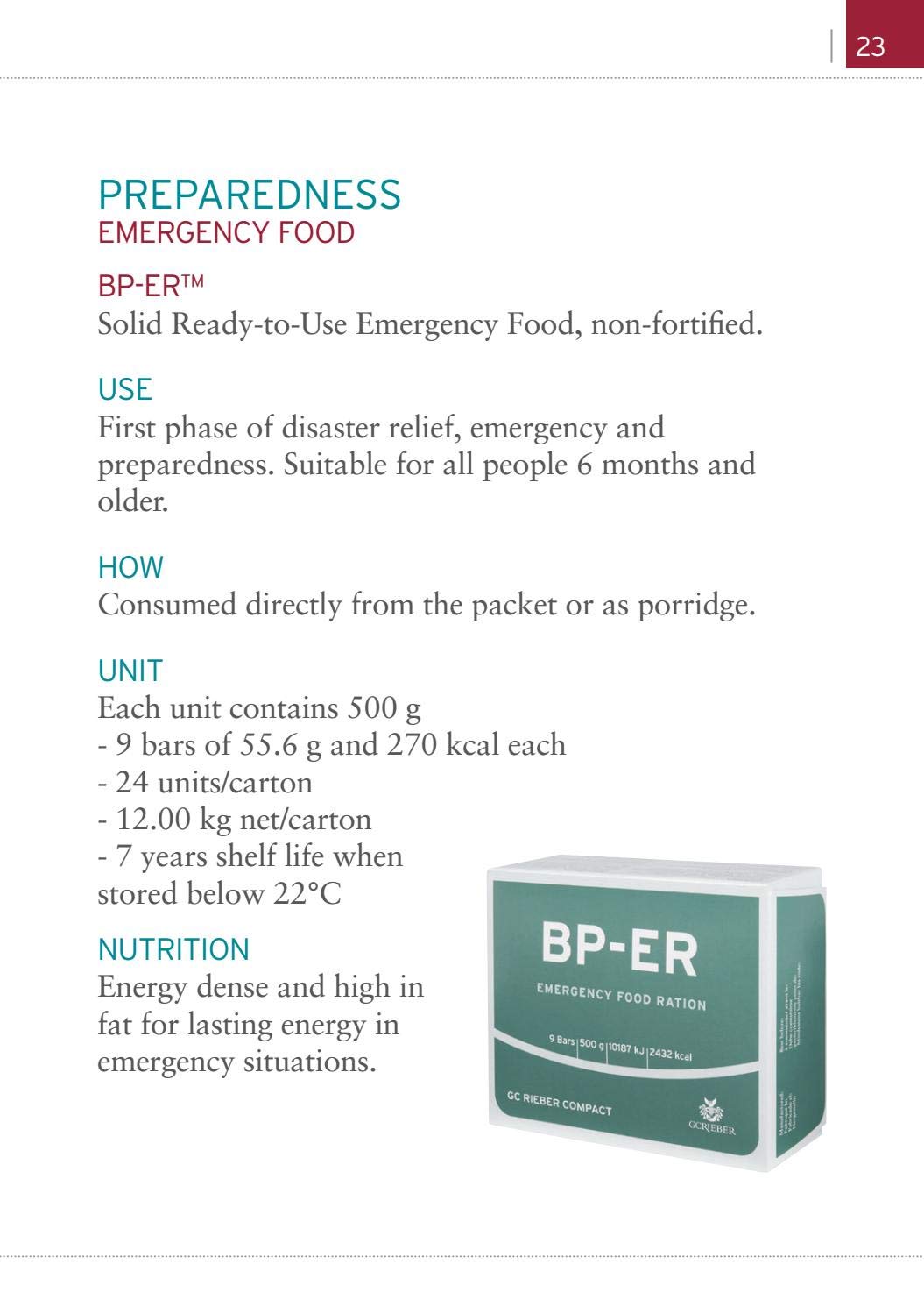 Ration d'urgence BP-ER - Ration d'urgence compacte, durable et légère BP-ER