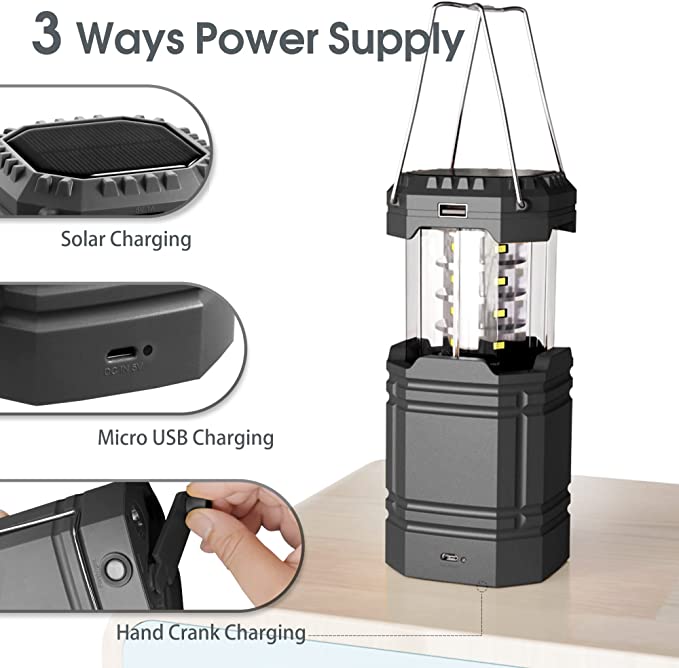 Solar Camping Hand Crank Lantern, Portable Ultra Bright LED Flashlight with Rechargeable Battery