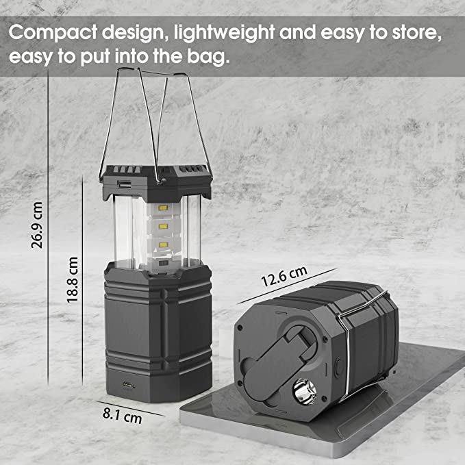 Solar Camping Hand Crank Lantern, Portable Ultra Bright LED Flashlight with Rechargeable Battery