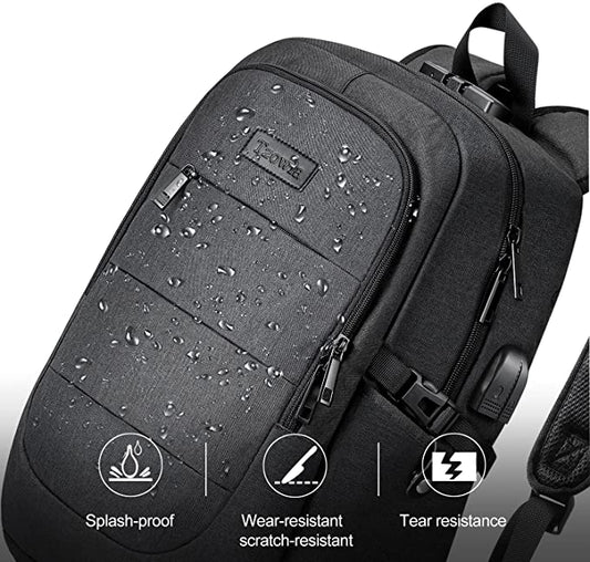 Laptop Backpack Men Water Resistant Anti-Theft School Uni Backpack with USB Charging Port and Lock 14/15.6 Inch Laptop Bag for Women Boys Leisure Work Travel Backpack Black