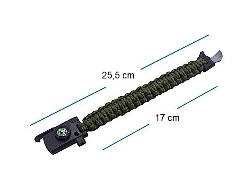 Ausverkauf: Multifunktionales Notfall-Armband mit Messer, Signalpfeife, Kompass und Feuerstein - Survival-Armband - Notarmband - Notorientierung/Notfeuer - Outdoor-Armband - schwarz