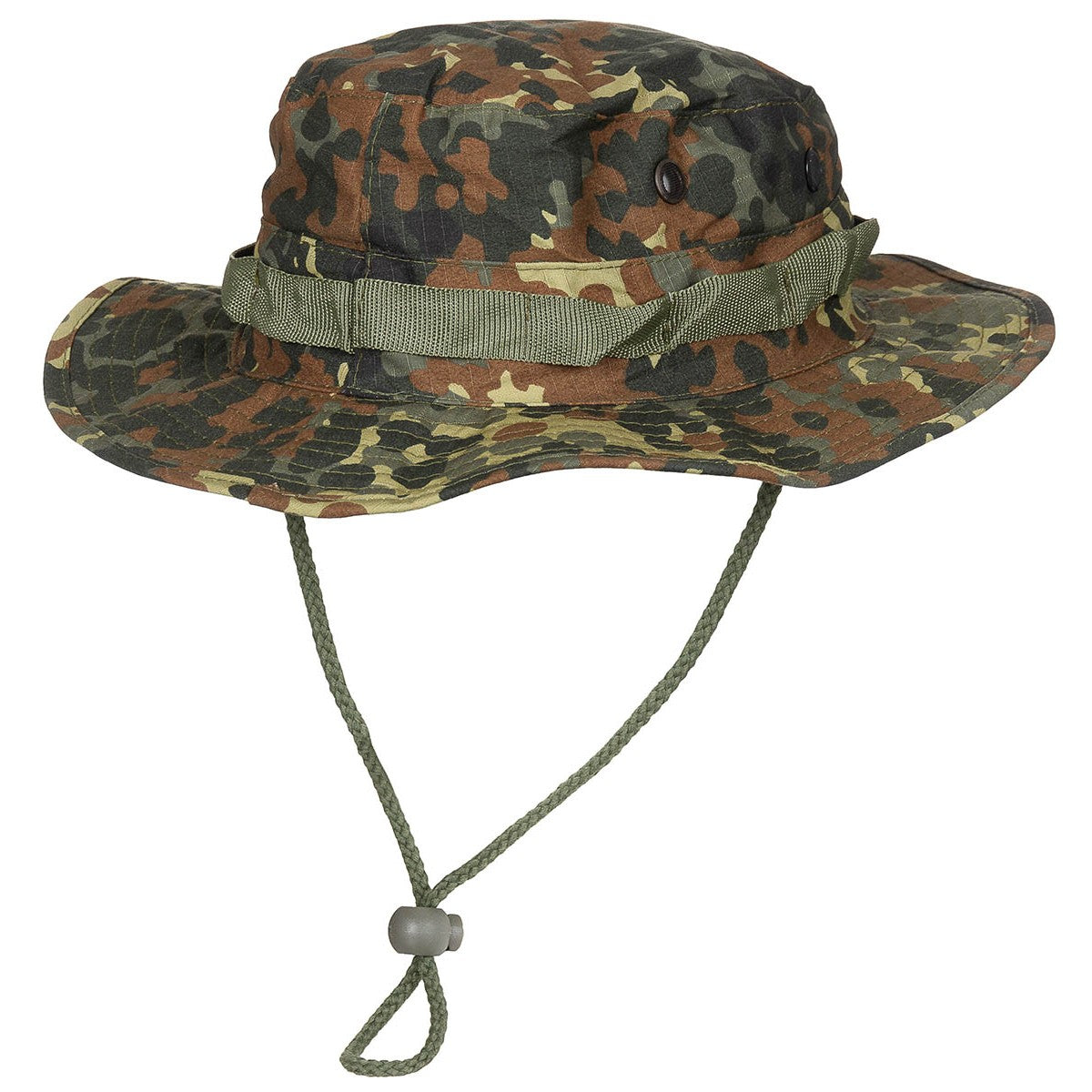 Camouflage boonie tactique - chapeau de brousse, mentonnière camo vert