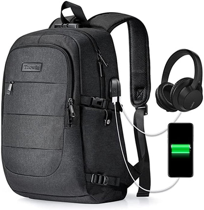 Laptop Backpack Men Water Resistant Anti-Theft School Uni Backpack with USB Charging Port and Lock 14/15.6 Inch Laptop Bag for Women Boys Leisure Work Travel Backpack Black