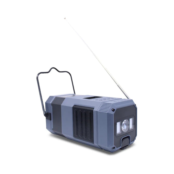 DABBIE - La radio d'urgence de camping tout-en-un avec DAB+, Bluetooth, fonctionnement à manivelle et lampe de camping grise (AM/FM)