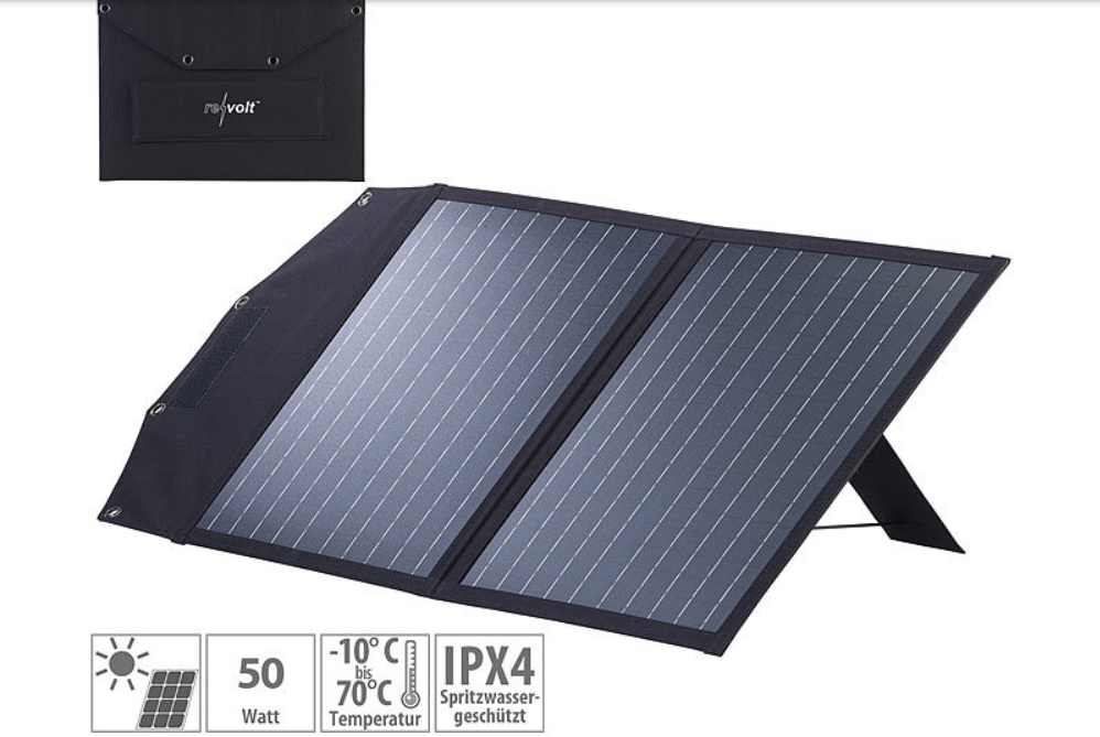 Panneau solaire pliable pour alimentation de secours - 2 cellules solaires monocristallines - connecteur MC4 - 50 W