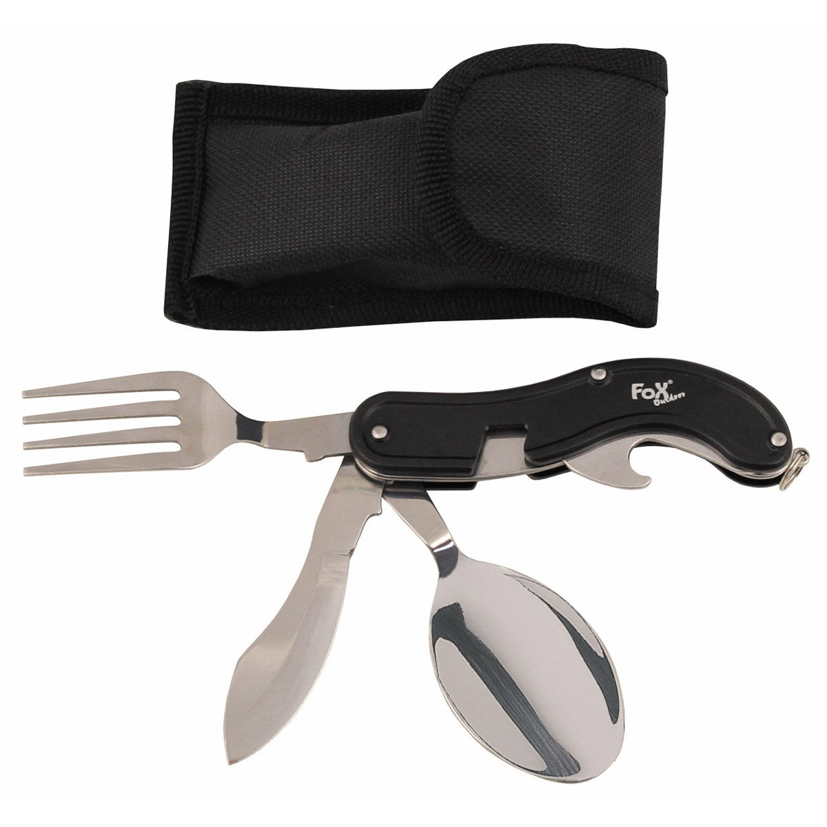 Couteau de poche coutellerie 4 en 1 coutellerie complète couteau fourchette cuillère décapsuleur démontable en 2 parties pour utilisation