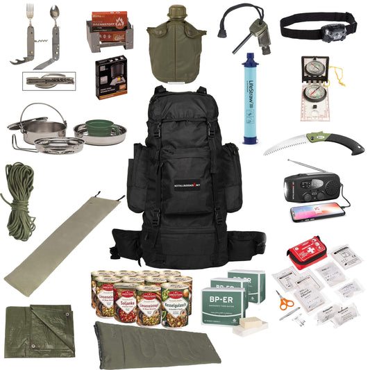 Emergency Backpack Premium Extended (double ration alimentaire) - Kit de survie complet avec radio solaire