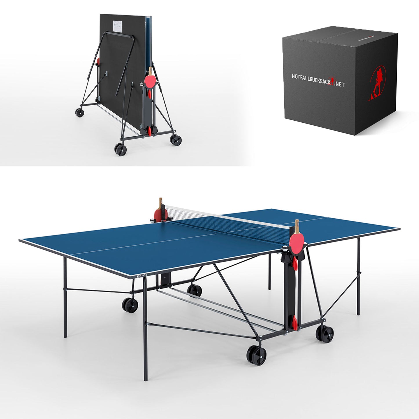 Table de ping-pong premium taille tournoi bleue avec filet, pliable 214.3010/L